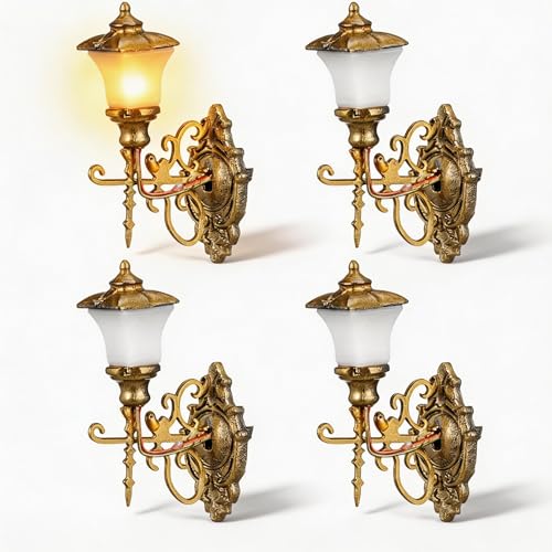 Image of DOITOOL 4Pcs Dollhouse Wall Light Mini Vintage Dollhouse Wall Sconce Lights Decorative Miniature Lamps for DIY Micro Landscape Sand Table Ornaments - Golden