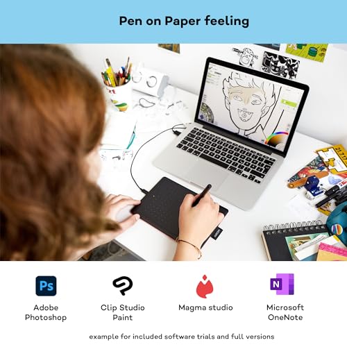 One by Wacom Stifttablett mit drucksensitivem Stift, geeignet für Windows, Mac & Chromebook, Small,...