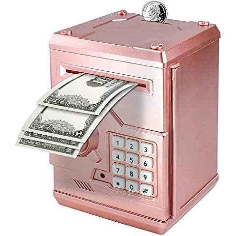 Vommery Hucha Electrónica para Niños con Contraseña y Desplazamiento automático de Dinero (Oro Rosa) Cover