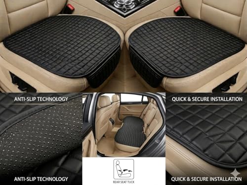 Image of BROGBUS Car Seat Cover Set for Hatchback & Sedan 3 Pieces (2 Front + 1 Rear Bench) Breathable Anti-Slip Fabric with Storage Pouch, Black