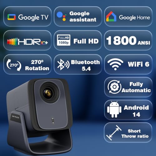 Image of Wzatco Blaze Max, Google TV Official, Native 1080P Projector 4k Ultra HD, 1800 ANSI Ultra Bright, Fully Automatic, 1:1 Throw Ratio, 16 Watt, Chromecast, Smart Home Cinema, Blue
