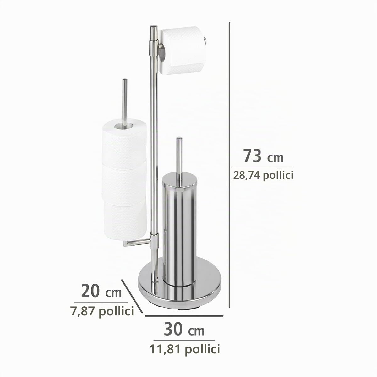WENKO Piantana portarotolo e scopino in acciaio inox Universalo Neo, Acciaio inossidabile, 30 x 73 x 20 cm, Lucido