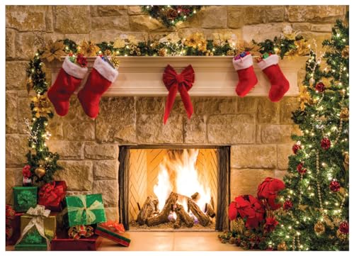 WOLADA Christmas Fireplace Backdrop Christmas Backdrops for Photography Holiday Backdrops