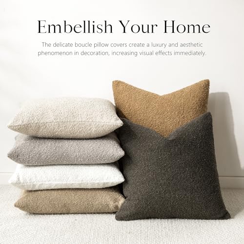 Image of Foindtower Set of 2, Decorative Textured Boucle Throw Pillow Covers Accent Solid Pillow Cases Neutral Soft Cozy Couch Cushion Case for Chair Sofa Bedroom Living Room Home Decor 16 x 16 Inch Dark Brown
