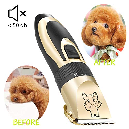 Dog Grooming Kit Clippers, Low Noise, Electric Quiet, Rechargeable, Cordless, Pet Hair Thick