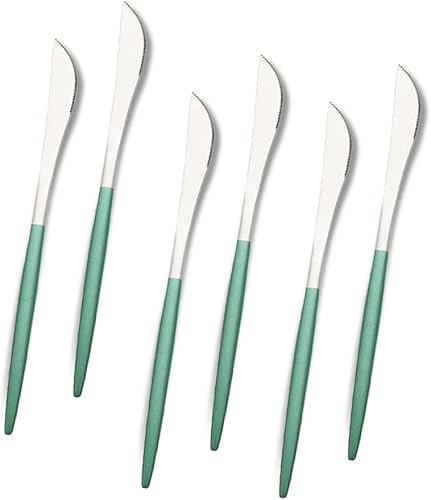 Miniatura 7 de JASHII Juego de 6 tenedores portátiles de 3 dientes verdes y plateados, de acero inoxidable 304 mate, con mango redondo, aptos para lavavajillas,