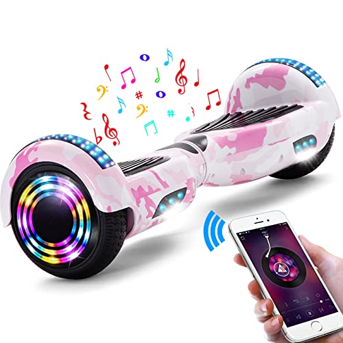 E-RIDES Hoverboard niños 6.5',Patinete Eléctrico Autoequilibrio,Hoverboards Patinete Smartgyro,Altavoces Bluetooth Luces LED,Regalos para Niños Adultos,Camo Rosa