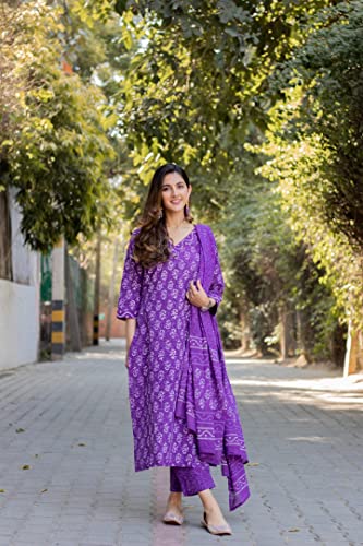Image of GoSriKi Women's Rayon Blend Straight Printed Kurta with Pant & Dupatta