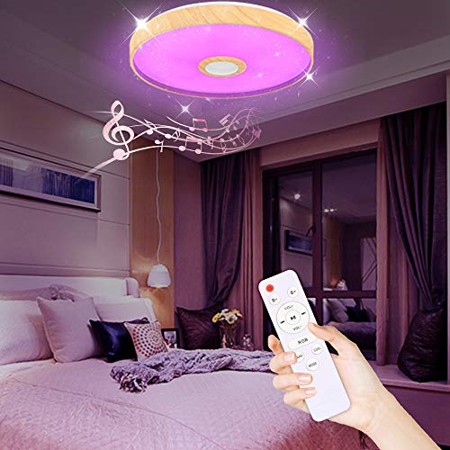 IYUNXI LED Starlight Music Ceiling Light with Bluetooth Speaker 36W 15Inches Dimmable Color via Remote Control App Music Ceiling Light 6400LM LED Ceiling Light Fixture for Bedroom,Living Room