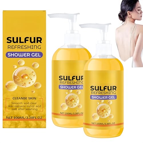 Gel de ducha refrescante con azufre, gel de ducha, gel de ducha limpiador, hidratación profunda, suaviza la piel, fórmula suave y delicada para todo tipo de piel, 100 ml (2Piezas)