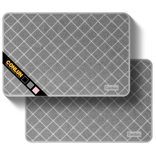 Image of Conlun Cat Litter Mat Litter Trapping Mat, 35 inch x 23 inch Premium Durable PVC Grid Mesh with Scatter Control, Non-slip, Less Waste Cat Litter Box Mat, Grey 2 Pack