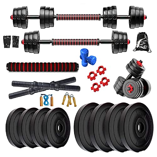 Image of Bodyfit Dumbles Gym Set, Home Gym Weight Plates + 3in1 Extension-Convertor Rod, New Star Dumbbell Rods Pair, Strength Training Exercise Set, 1kg Pvc Dumbbell. (36kg Weight Plates)