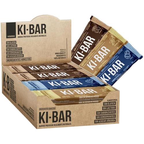 Ki-Bar Barritas de Proteínas Pack MULTISABOR. Barras Proteicas Energéticas Ingredientes 100% Naturales. Raw Bars Keto Sin Azúcares Añadidos ni Edulcorantes, Sin 'Porquerías', Sin Gluten. 14uds x 40g
