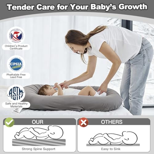 Image of Infant Support Cushion -Baby Support Cushion for Newborn, Oversized for 0-24 Months (36.5*20 inchs), Tummy Time Mat for Home and Travel, Soft Cotton, Supervised Use, Baby Essentials Gift -includ cover