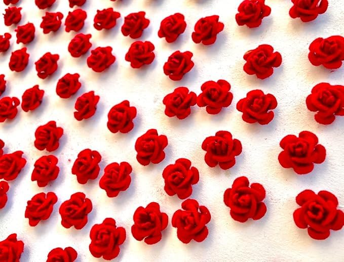 Aditya Creation 100 PCS Artificial Velvet Rose Flowers Booty Patch Applique for Art, Dresses, Embroidery Work, Clothes Lace, Decoration, DIY Crafts Raw Material