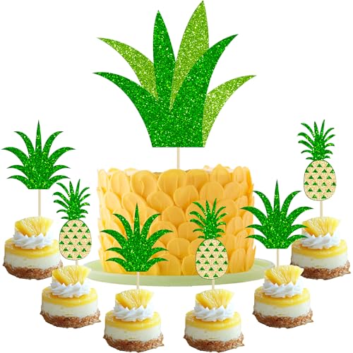 Gyufise 1Pcs Pineapple Cake Topper 20Pcs Pineapple Donut Cupacke Toppers Glitter Hawaiian Luau Aloha Summer Tropical Theme Baby Shower Bridal Shower Wedding Birthday Party Cake Decorations Supplies