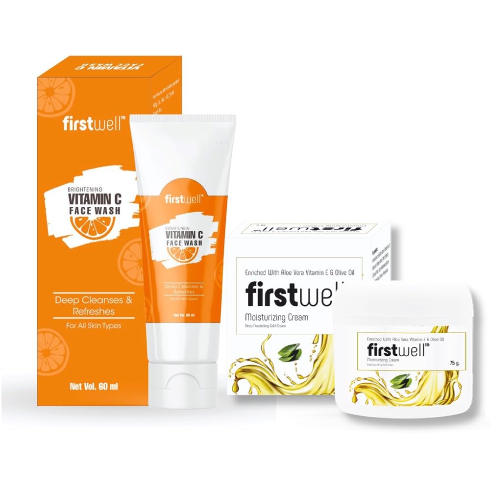 Firstwell Skin Care Combo | Moisturizing Cream Enriched with Aloevera & Brightening Vitamin C Facewash Gentle Face Cleanser Deep Cleansing Face Wash for glowing skin