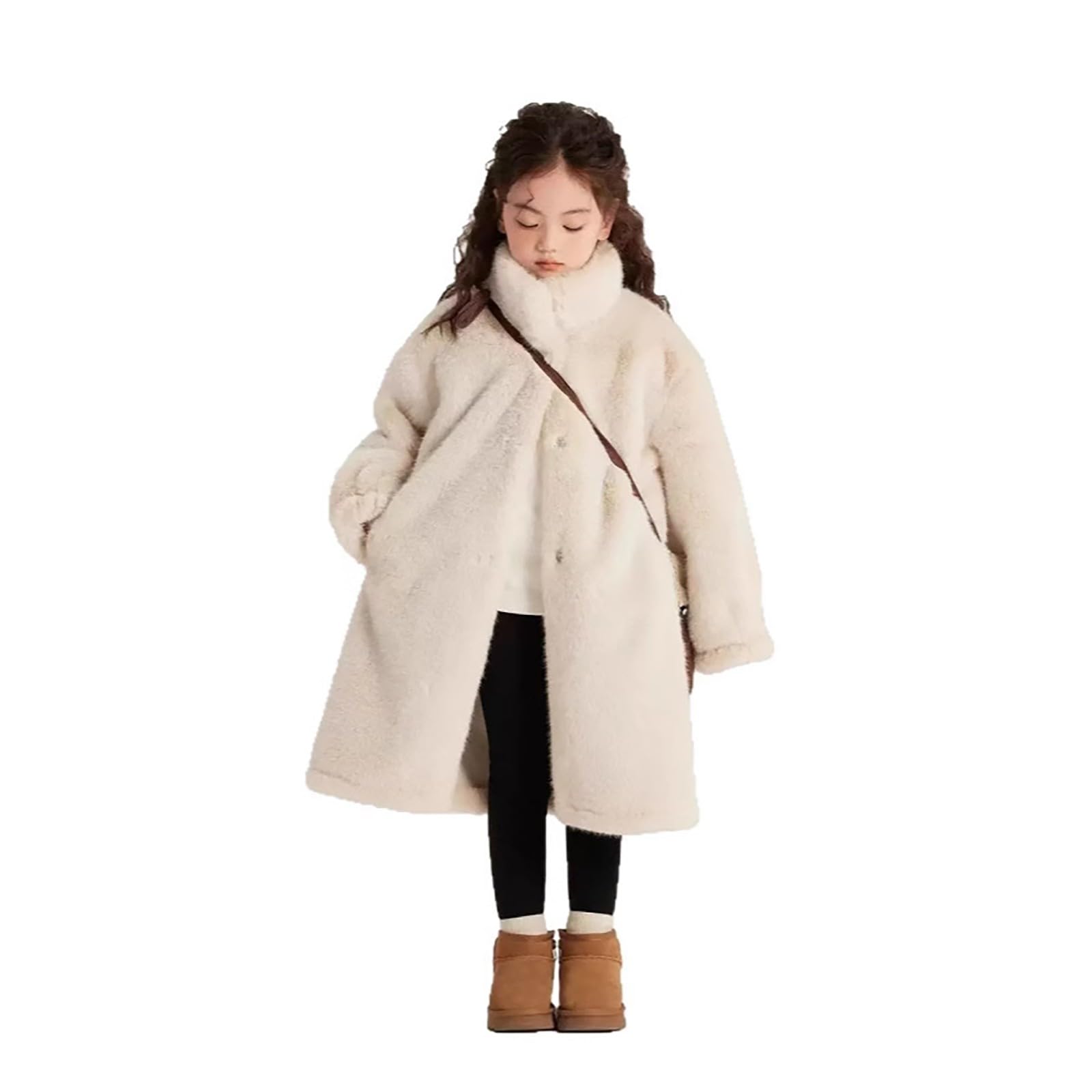 Generisch Piumino da bambina con fodera in pelliccia sintetica, caldo cappotto invernale con cappuccio, abbigliamento esterno antivento per bambini e bambini