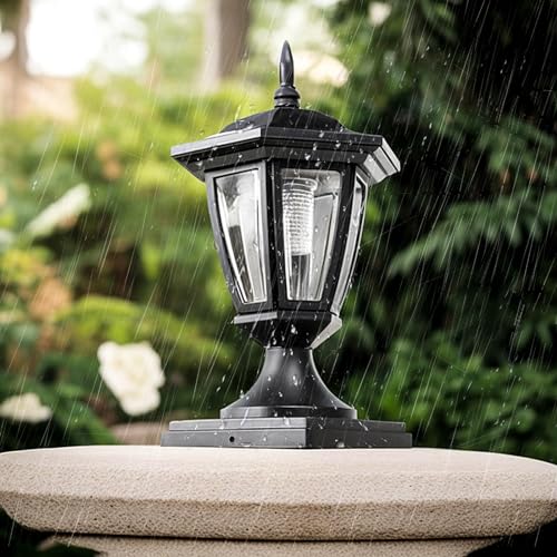 FREEUP Noir Lampe Portail Exterieur Solaire Lampadaire De Jardin, IP44 Étanche Lampe Pilier Portail Extérieur Moderne Lampe Sur Pied, Lumières Extérieures...