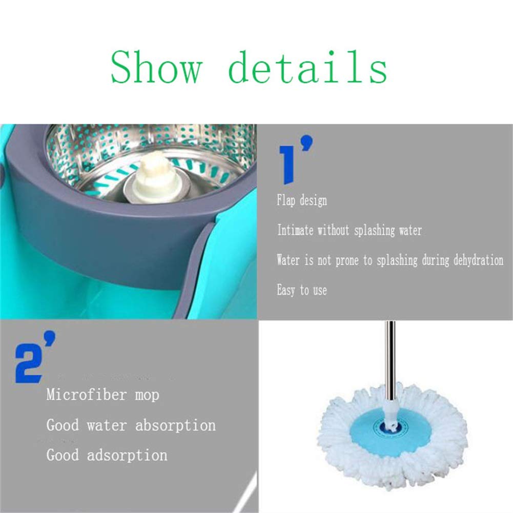 Juego de Cubo para fregona Giratorio de 360° con 2 Cabezales de Microfibra Muy absorbentes en Azul Brillante Vision