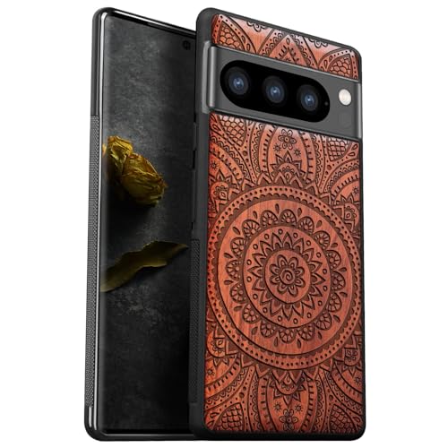 Coque en bois Pixel 8 Pro protection intégrale antichoc motif mandala rose