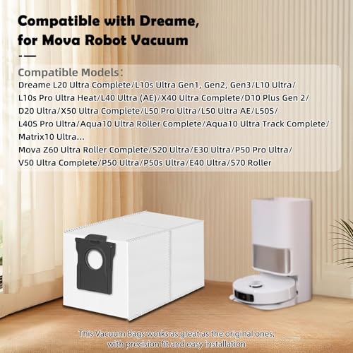 Image of 12 Pack Dust Bags for Dreame L40 /L40s /AE /CE /L50 /L60 /D30 /L10 /L10s Pro Ultra | X60 Max /X50 /X40 /Aqua10 /D10 Plus Gen 2, Mova E40 /P10 /P50 Pro /Z60 Ultra Vacuum Cleaner, 3.2L Large Capacity Bags Replacement