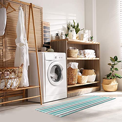 2 stuks Bad Rug Set Teal Groen, Wit en Grijs Strepen Badkamer Vloermat Gestreept Patroon Absorberend Non Skid Badmat… - Image 6