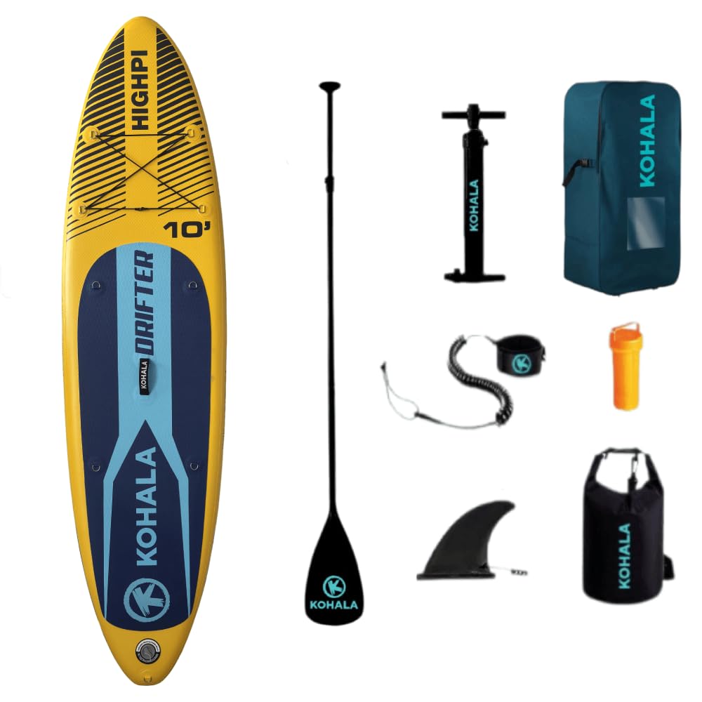 Kohala Tabla Paddle Surf Hinchable Drifter 10' (304 x 75 x 15 cm) | Pack Iniciación Completo con Remo, Bomba, Leash, Mochila y Aletas | Tabla Padel Surf PVC Monocapa Ligera