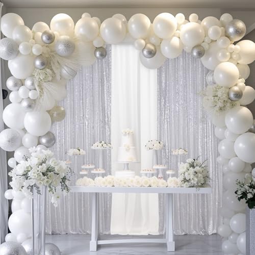 Trlyc SC02 SILVER 2PCS SEQUIN CURTAIN Sequin Backdrop Curtains - 2 Panels 2Ftx8Ft Shiny Silver Curtains Shimmer Wall Backdrop Glitter Backdrop thumb #3