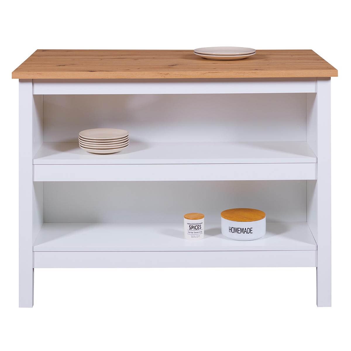 AltoBuy Kenny - Ilot de Cuisine Blanc et Plateau Effet Bois