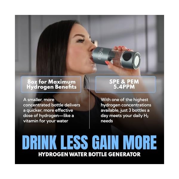 EVOLV Hydrogen Water Bottle Generator – SPE & PEM Water Ionizer 5.4PPM, Highest H2 Concentration – Portable 8oz Hydrogenated Water Bottle – Leak-Proof Hydrogen Water Machine, Easy to Use – Carbon - Image 3