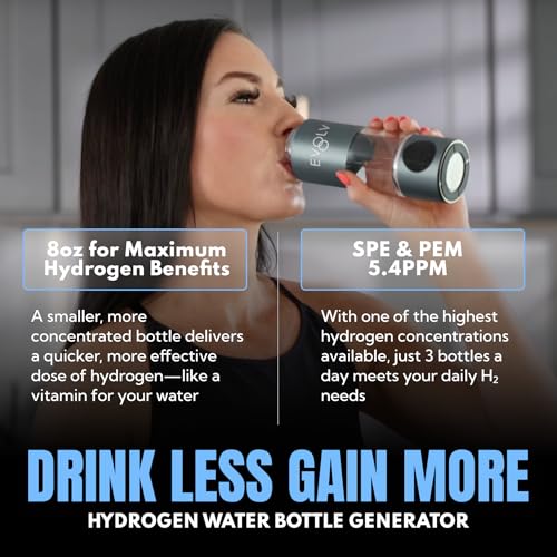 EVOLV Hydrogen Water Bottle Generator – SPE & PEM Water Ionizer 5.4PPM, Highest H2 Concentration – Portable 8oz Hydrogenated Water Bottle – Leak-Proof Hydrogen Water Machine, Easy to Use – Carbon