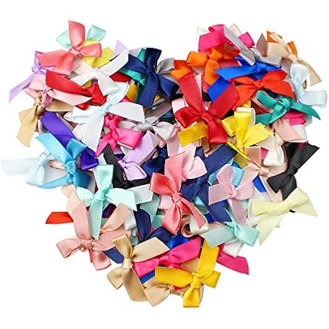 ZoZoMaiy 100 Pieces Satin Ribbon Bows, Multicolored Mini Bows, 2.5 cm Ribbon Bow-Knot for Crafts, Sewing, Decorating Gifts, 10 mm Band Width, Double Sided Satin Cover