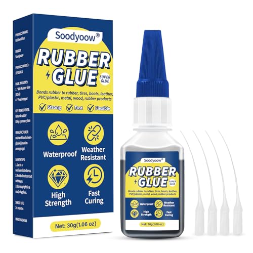 Soodyoow 30g Adhesivo de Goma, Pegamento de goma Extra Fuerte, Pegamento de Caucho Negro, Resistente al Agua, Fijación Instantánea, para Goma, Zapatos, Neumáticos, Botas, Cinturones, Manualidades
