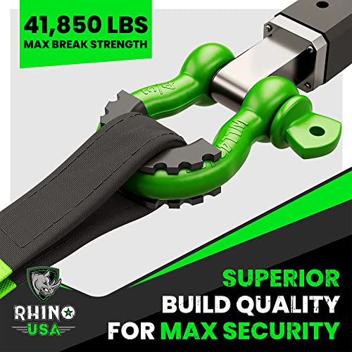 Image of Rhino USA D Ring Shackles (2-Pack) - 41,850lb Break Strength - Heavy Duty 3 /4 inch Clevis Shackle with 7 /8 Pin for Towing & Off-Road Use - Pairs with Tow Strap for Vehicle Recovery (Green)