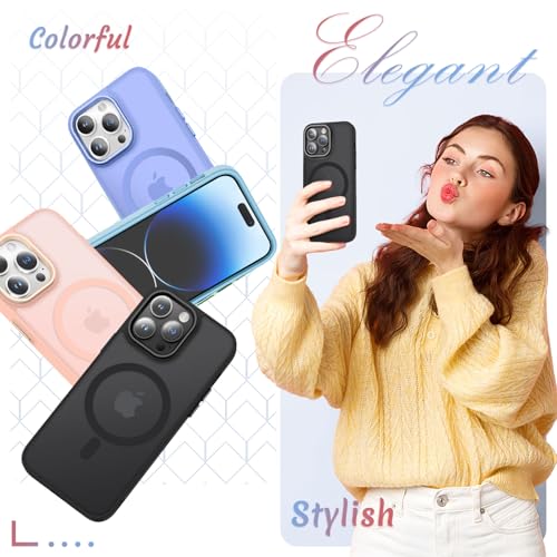Image of YENAPOON for iPhone 14 Pro Case, Matte Magnetic Phone Case, Black | Fit for Magsafe, Screen Protector Included, Translucent Frosted Slim Shockproof Protective Cover