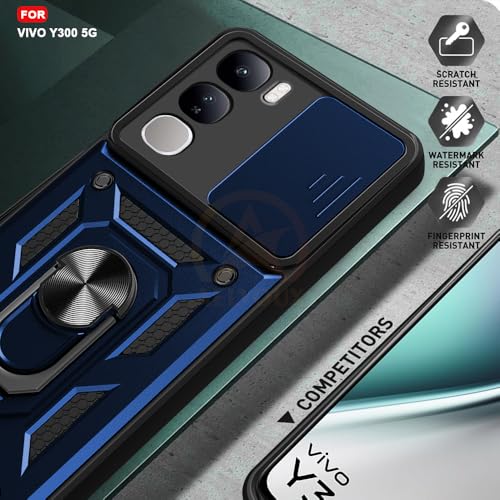 Image of Armor Bumper Back Cover Case for Vivo Y300 5G | Rotating Camera Cover, Ring Holder & Kickstand | Heavy Duty & 360 Degree Protection Vivo Y300 5G Back Cover (Blue)