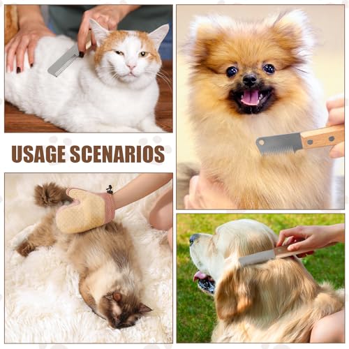 Trimmmesser Set für Hunde & Katzen, 2-Teiliger Satz Trimmmesser für Hunde mit Holzgriff + Tierhaarentferner Handschuh, Messer Hundekamm Trimmkamm Feiner & Grober Kamm Werkzeug für Haustierpflege