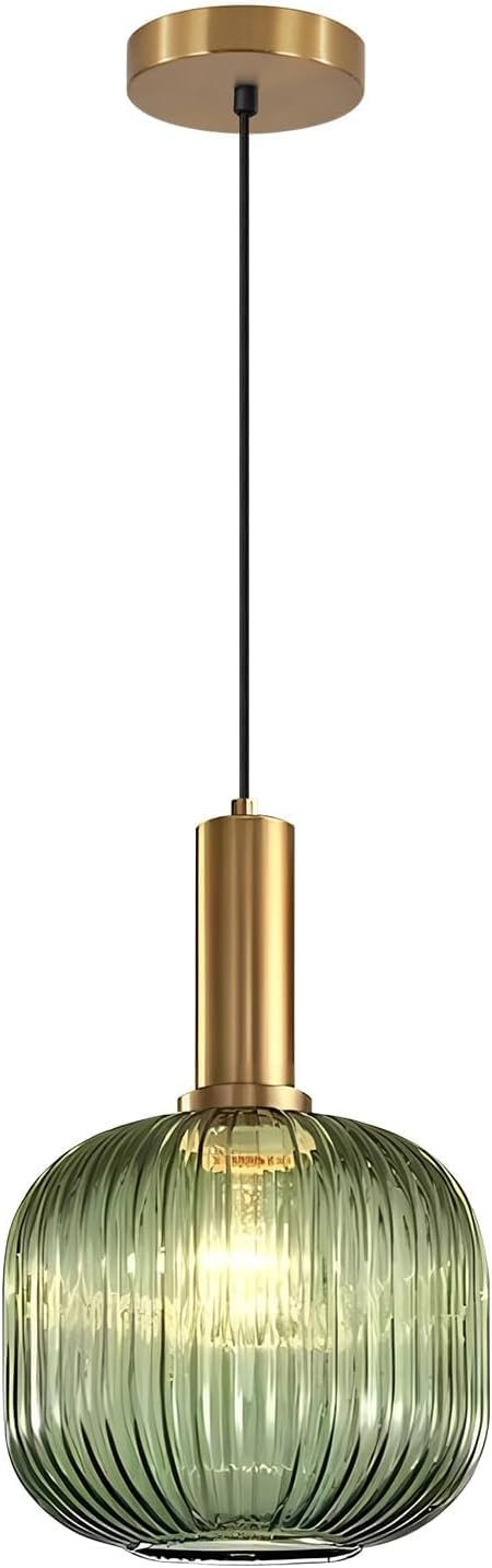 KBUUKYYXouy Nordic Minimalist Striped Lantern Glass Lampshade Pendant Lamp,Adjustable Brushed Brass Light, Bedroom Bedside Balcony Restaurant Bar Chandelier