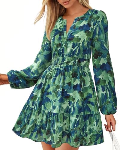 BTFBM Fall Dresses for Women 2025 Long Sleeve Elastic Waist Mini Wedding Guest Dress Boho Floral Beach Vacation Clothes