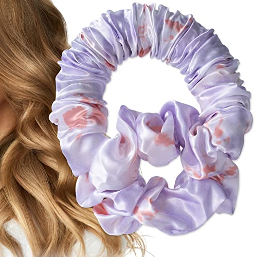 ANCIRS Heatless Overnight Curls Curling Headband for Girls, Sleepytime Ponytail Hair Curler for Long Hair, Nighttime Lazy Scrunchie Hair Rollers Hairdresser for Women- Pink & Purple