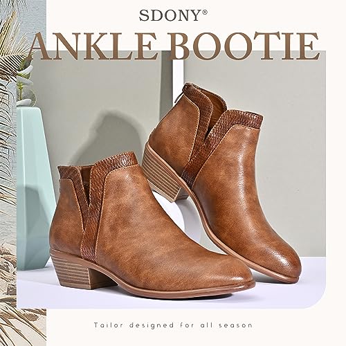 Women's Ankle Boots Low Heels Chunky Fashion Zipper Dressy Booties for Women 6