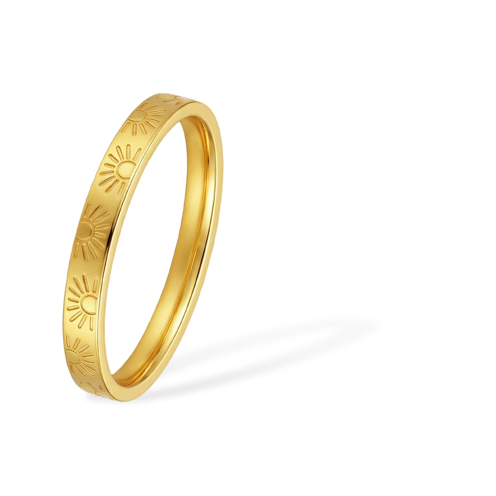 Sunshine Engraved Ring for Women Men,18k Gold Plated Titanium Stacking Rings,You Are My Sunshine Statement Bands