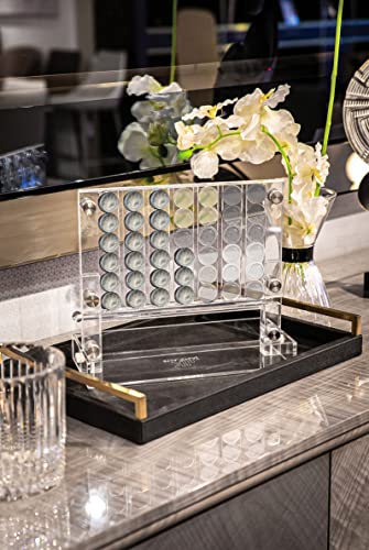 Connect Four – 4 in einer Reihe – Brettspiel – luxuriöses und stilvolles Acryl-Ornament für Sideboard – Familienspiel – Kunstwerk – Jungen Mädchen Erwachsene – Jan Kauf (Perlgrau und klare Knöpfe)