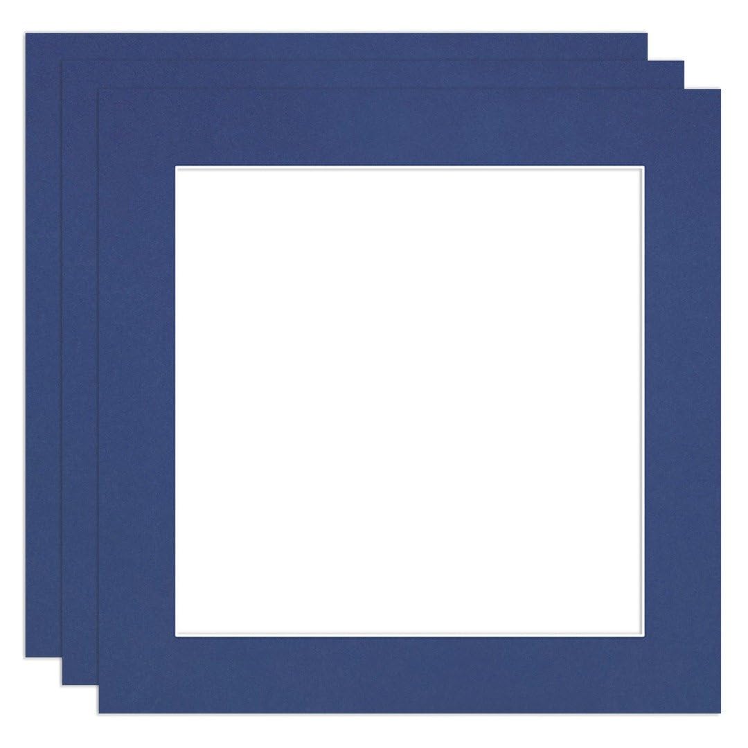 Procut Global 8x8" Blue Picture Mounts to Fit 6x6" Aperture - Precision Cut Cardboard Photo Mount - Ideal for Frames, Prints, Artwork & Certificates - Sizes & Colours Available - 3 Pack