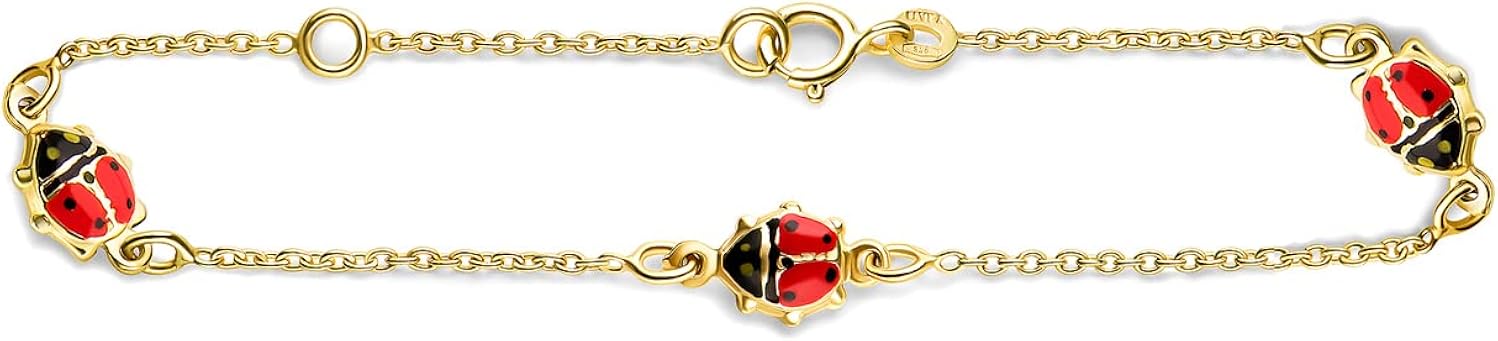 MIORE Kids children's bracelet with 3 enamel ladybirds black and red in 9 karat 375 yellow gold - Image 4
