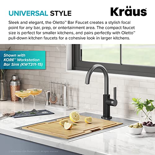 Image of Kraus Oletto Single Handle Kitchen Bar Faucet in Matte Black /Spot Free Black Stainless Steel, Kitchen Sink Faucets, KPF-2822MBSFSB