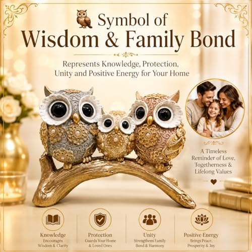 Image of ARMONIA Spiritual Three Wise Owl Showpiece for Good Luck, 6.6 Inch,Aesthetic Owls Showpiece, Feng Shui & Vastu Figurine,Evil Eye Protection,Home Decor for Living Room, Office Table & Best Gift Item