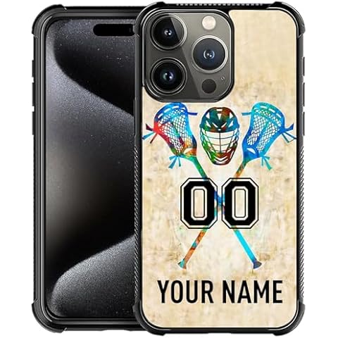 FKBRCL4U Customized Case Number Name Sports for iPhone 16 15 14 13 12 11 Pro Max Mini Plus XR X Xs 8 7 Case, Lacrosse Helmet Pattern Made of Soft Silicone Hard Acrylic Designed for iPhone Cover