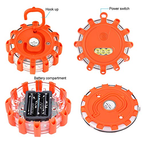 Vancle LED Road Flares Flashing Warning Light Roadside Flare Emergency Disc Beacon Kit, Magnetic Base with Hook for Car or Boat (Batteries Not Included) (set of 3) - Thumbnail 6
